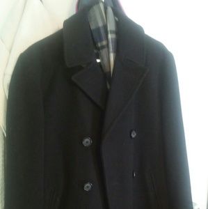Men's black peacoat, size small